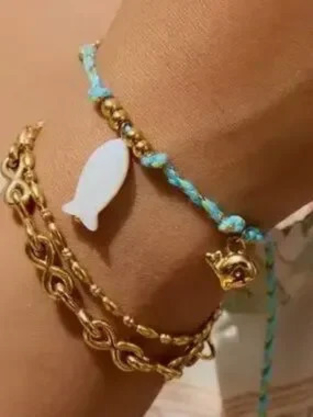 18K Stainless Steel Blue Corded Charm Bracelet (7560)